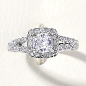 😍NEW LUXURY 14K WHITE GOLD SQUARE GEM DIAMOND ENGAGEMENT RING FOR WOMEN, K774